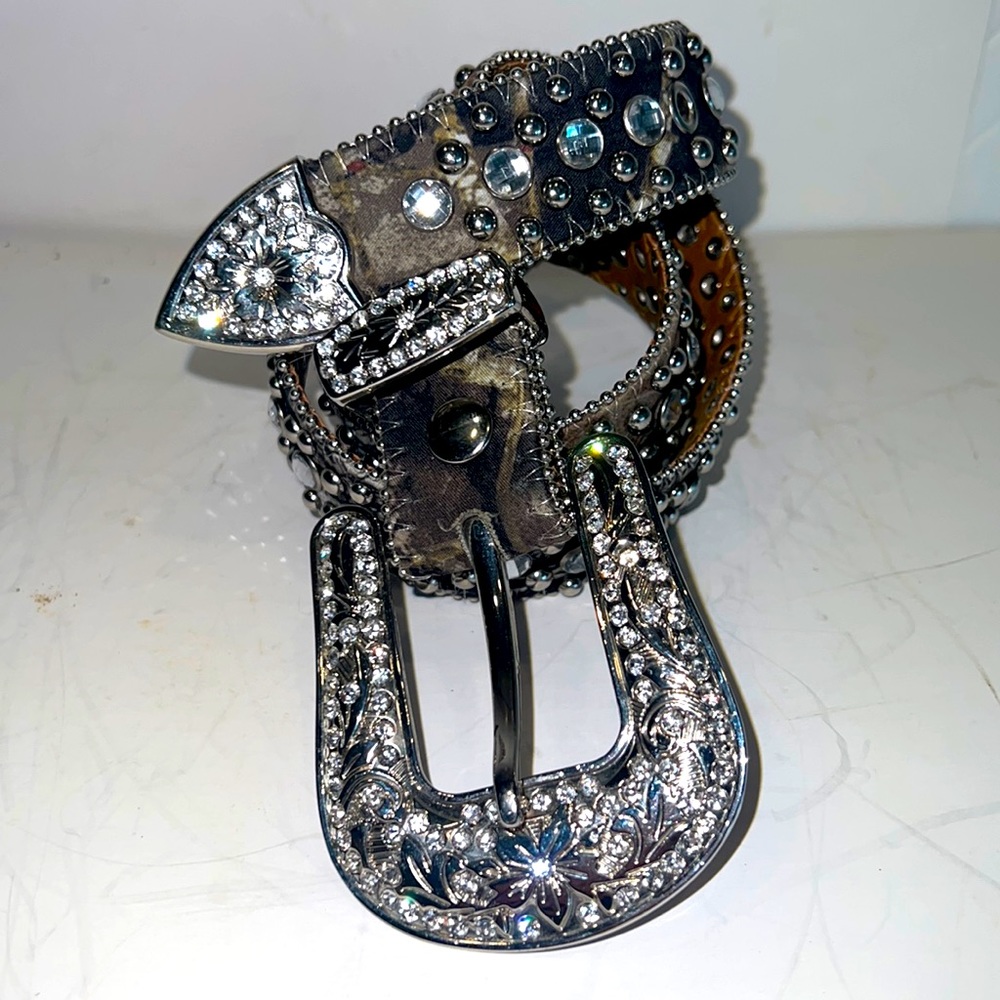 Rhinestone Studded Belt Sz 29.5”